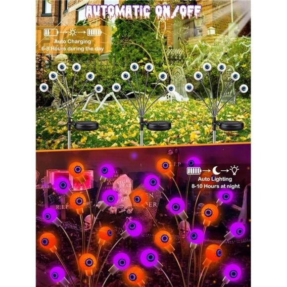 6 Pack Halloween Decorations Outdoor Solar Eyeball Lights, Purple and Orange - Picture 4 of 7